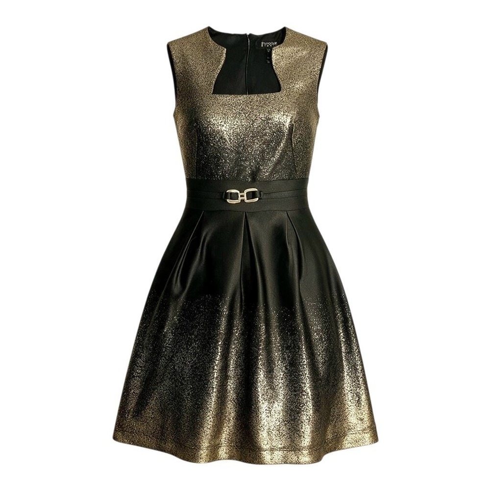 Enfocus Women Black Gold Metallic Ombre Fit Flare Dress Womens 18W